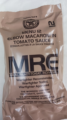 Ration militaire MRE (Macaroni sauce tomate)